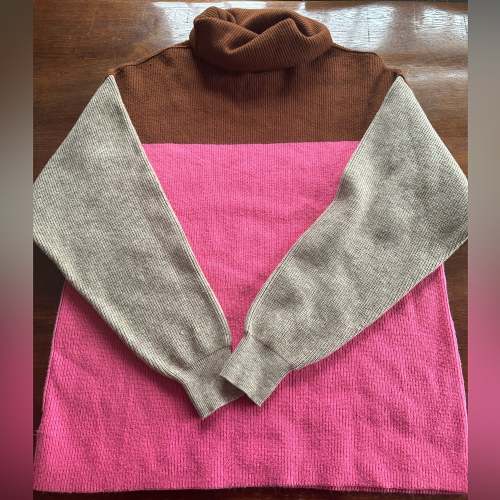 Free People : pink and brown over sized sweater : Small - Picture 2 of 6
